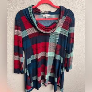 Chaus large womens plaid blouse with scoop turtle neck .. very nice like new